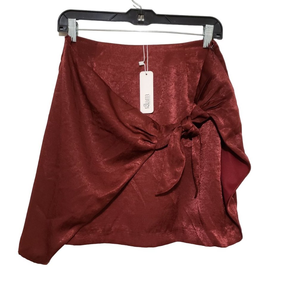 Glam Los Angeles Burgundy Wrap Tie Front Side Zip Skirt Medium NWT